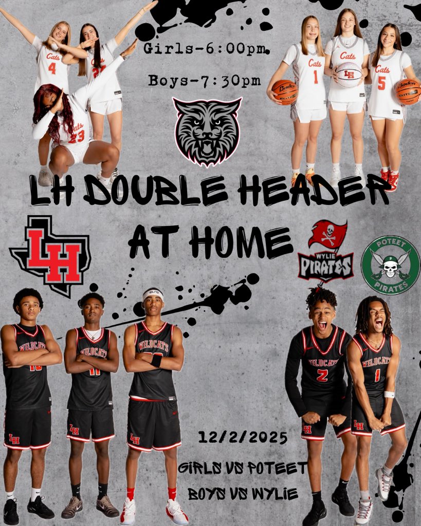 🆙 NEXT! 🏀🐾
Lake Highlands 🆚 Wylie(B)/ Poteet(G)
📍at LHHS
Main Gym
⌚️ 6:00pm - Varsity Girls vs Poteet
⌚️ 7:30pm - Varsity Boys vs Wylie
H Gym
⌚️ 5:00pm - 9 Boys vs Wylie
⌚️ 6:15pm - JV Boys vs Wylie
L Small Gym
⌚️ 5:00pm - JV Girls vs Poteet
⌚️ 6:15pm - 9 Girls vs Poteet