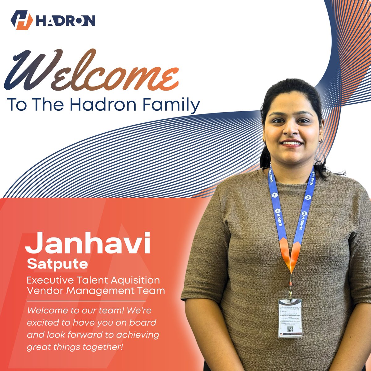 HadronGBS's tweet image. Welcoming Janhavi Satpute Deshpande as our new Executive – Talent Acquisition at Hadron! We&apos;re excited for her journey in shaping our growing team and culture. Join us in wishing her great success! #WelcomeAboard #HadronGBS #NewBeginnings