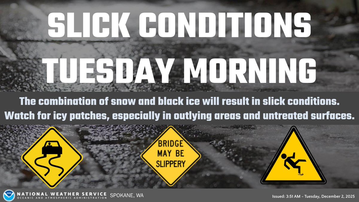 ❄️Good Morning INW! ☕
Please give yourself extra time this morning and arrive at your destination safely.  Temperatures are below freezing + snow is falling.  Stay alert, drive slow, and make it a great day! #wawx #idwx