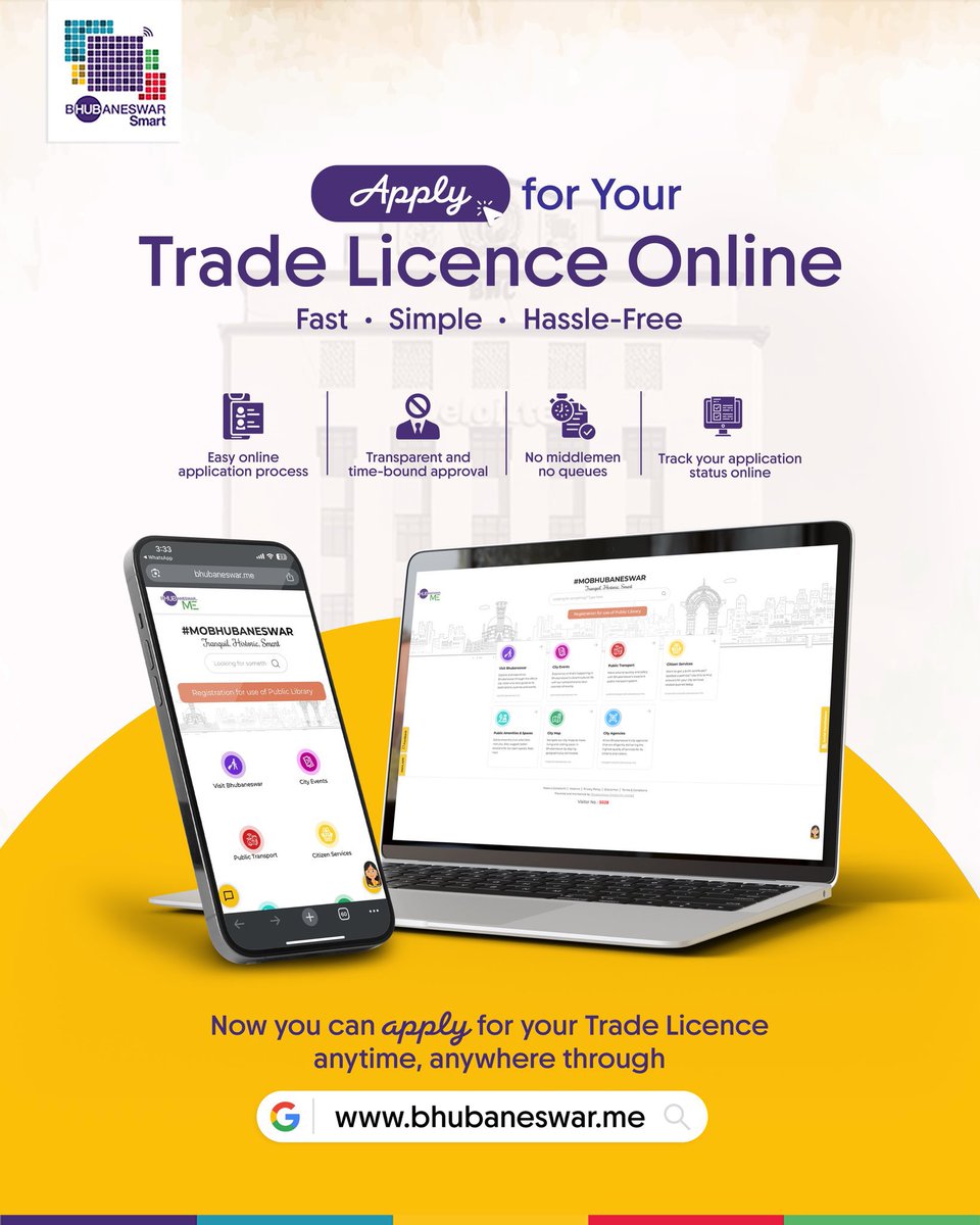 BSCL_BBSR's tweet image. ଆପଣଙ୍କ ଟ୍ରେଡ ଲାଇସେନ୍ସର ନବୀକରଣ କିମ୍ବା ନୂଆ ଲାଇସେନ୍ସ ପାଇଁ ଅସୁବିଧା ଭୋଗୁଛନ୍ତି କି ? ଏଣିକି ଚୁଟକିରେ ଯେକୌଣସି  ସମୟରେ, ଯେକୌଣସି ଠାରେ ଆପଣ ଅତି ସହଜରେ ଏବଂ ଶୀଘ୍ର Bhubanswar.me ଆପ୍ ଜରିଆରେ ଆବେଦନ କରିପାରିବେ।

#BhubaneswarMe #EaseOfDoingBusiness #SmartServices #DigitalBhubaneswar