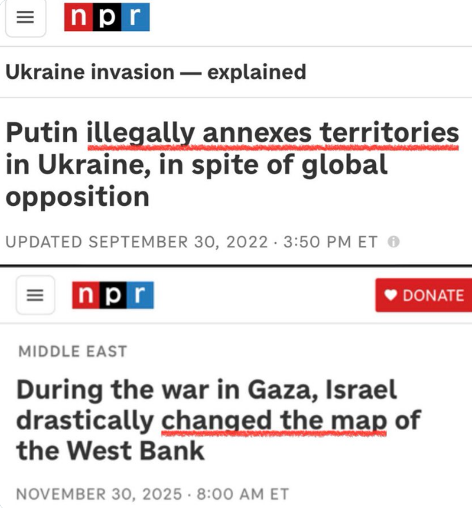 ElOjoEn's tweet photo. 🚨⚡️La desinformación de la propaganda occidental en una sola imagen: Rusia "se anexa territorios ilegalmente", mientras que Israel "cambia el mapa". 

Pero luego, los medios a los que se censura y se acusa de propaganda y desinformación son los rusos. https://t.co/IUfcwGnvgU