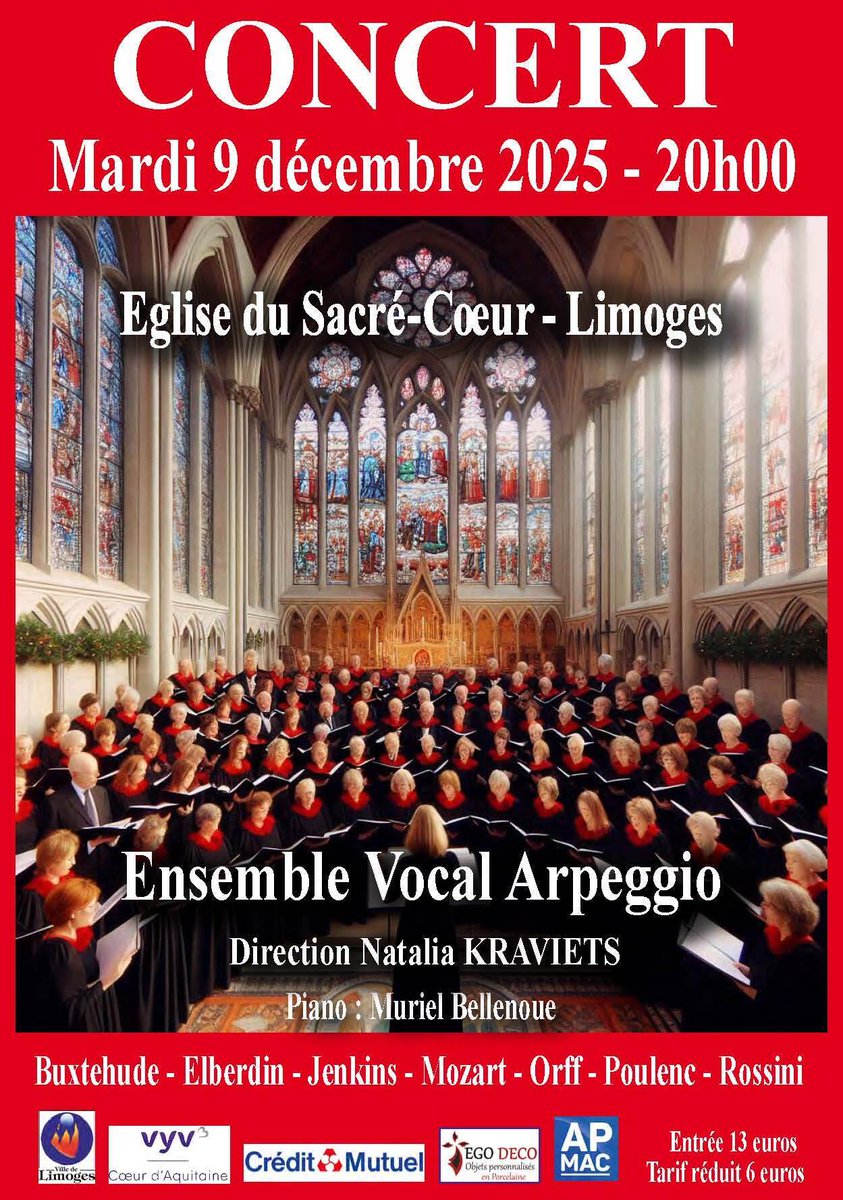 🎶L'ensemble vocal Arpeggio donne un concert mardi prochain en l'église du Sacré-Cœur à Limoges. Un très joli programme à découvrir !