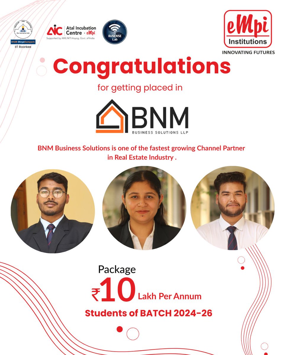 Placement Season kicks off on a high note!
EMPI’s Batch 2024–26 secures placements at BNM Business Solutions LLP with a ₹10 LPA package.
A proud start to an exciting season ahead Congratulations to the students. Keep growing and soaring high!
#EMPIPlacements #PlacementSeason2025