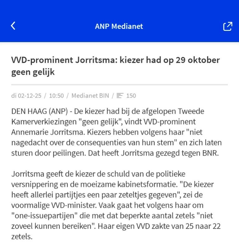 Het is wel weer eens verfrissend dat iemand zegt dat de kiezer niet gelijk heeft. Hij had gewoon beter moeten nadenken. Wel grappig die disclaimer "bij de afgelopen Tweede Kamerverkiezingen". De verkiezingen daarvoor  had de kiezer wel goed nagedacht, natuurlijk.🙃
