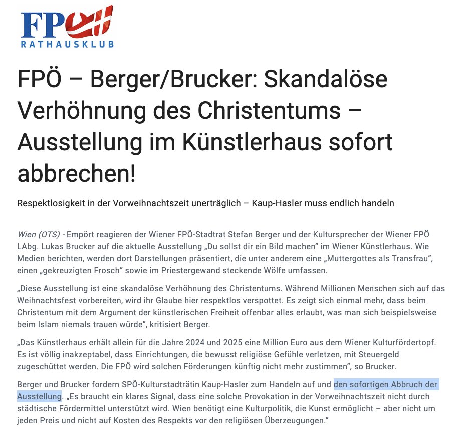 Stell dir vor, dich triggert ein Foto von Mann + Kind so sehr, dass du für das Abbrechen einer Ausstellung bist 🤷‍♀️
FPÖ sind solche Mimimi-Taliban…

Kontext: Fotografin Anjuman kommt aus Bangladesch, wo Homosexualität unter Strafe steht &amp; LGTBI-Aktivist*innen hingerichtet werden