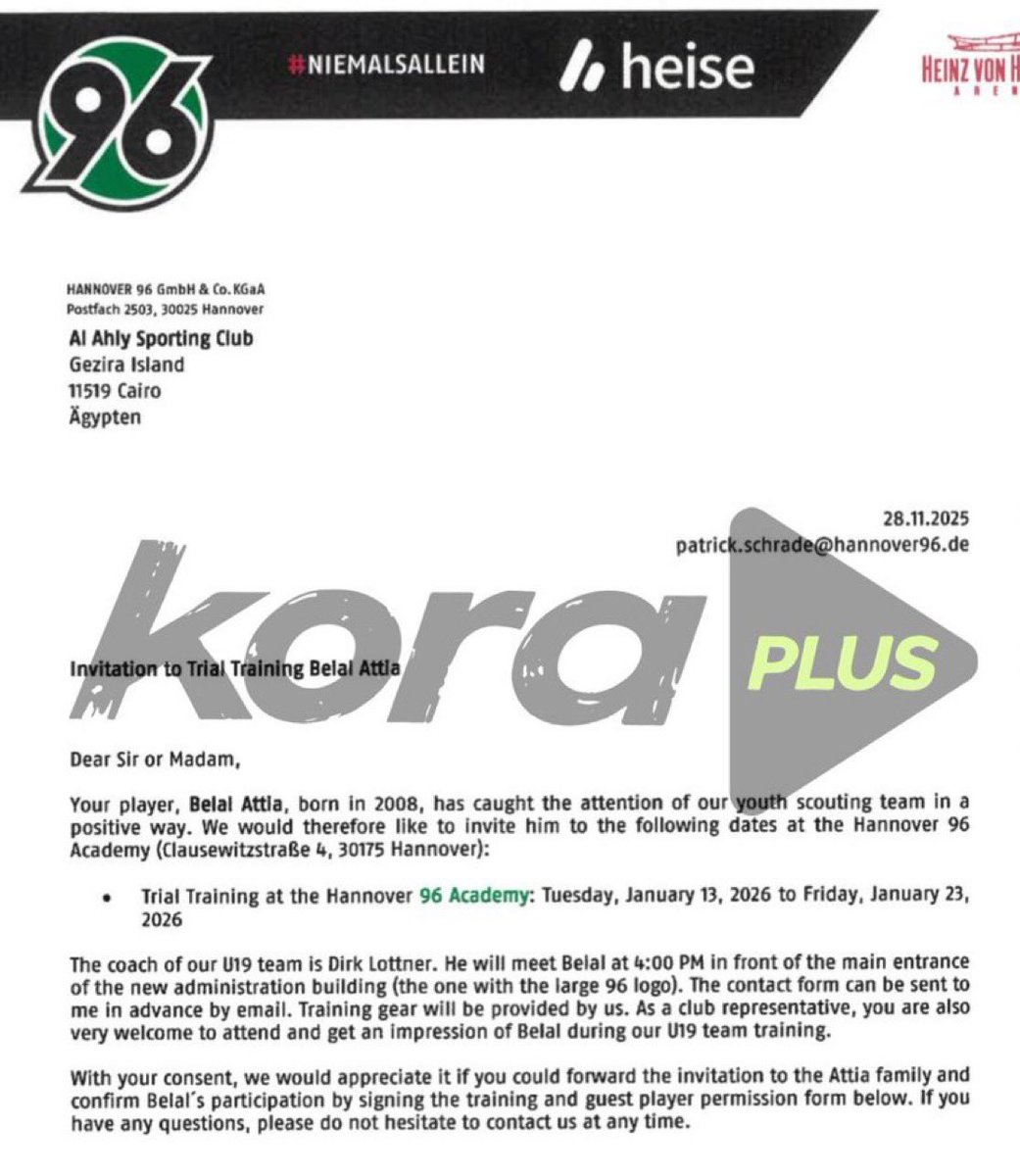 🗞️ Après avoir effectué un essai à Stuttgart l’été dernier, Belal Attia vient de recevoir une nouvelle offre de période d’essai de la part du club de Hanovre. 🇩🇪

(<a href="/KoraPlusEG/">Kora Plus</a>)