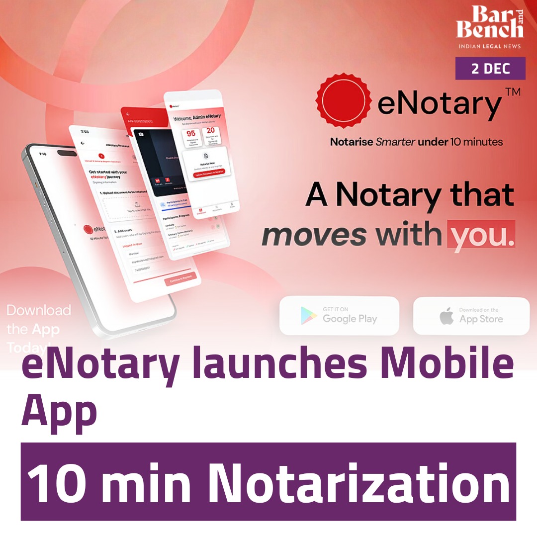 barandbench's tweet image. eNotary launches Mobile App | 10 min Notarization

Read more: barandbench.com/news/enotary-l…