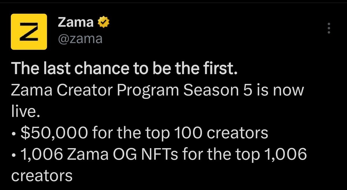 Alhamdulillah Am eligible for $ZAMA S4 OG NFT 🔥🔥

<a href="/zama/">Zama</a> S5 Creator Program Live, Let's jump