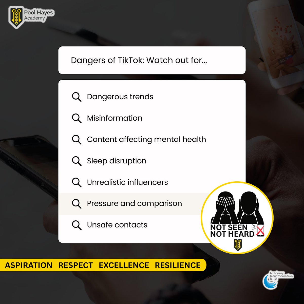 Staying safe online matters just as much as staying focused in school. Our 'Not Seen, Not Heard' approach helps students switch off during the day - but at home, it’s important to know what to look out for on apps like TikTok. A little awareness goes a long way.
#PHAmily