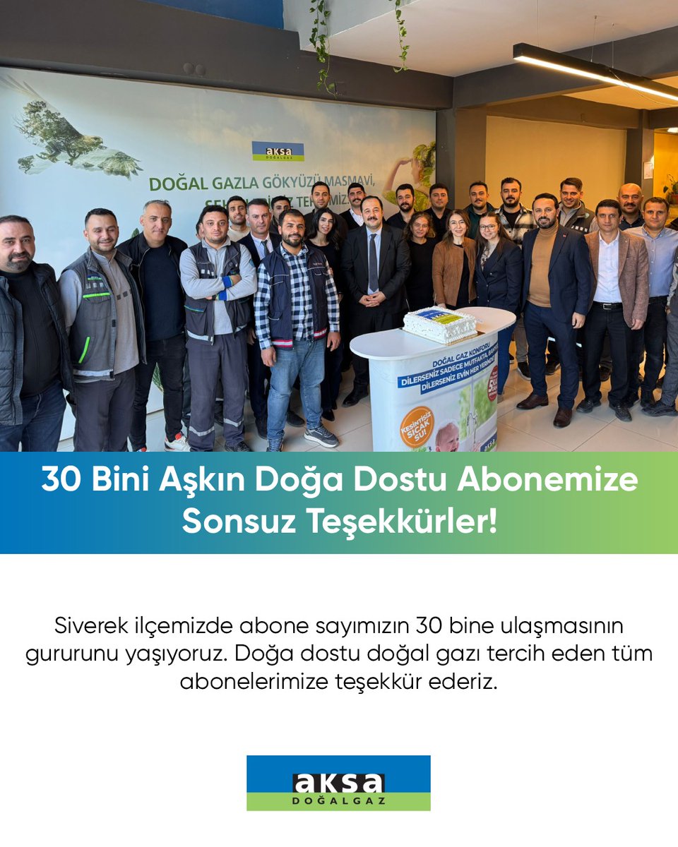 AksaSanliurfa's tweet photo. Siverek ilçemizde abone sayımızın 30 bine ulaşmasının gururunu yaşıyoruz. Doğa dostu doğal gazı tercih eden tüm abonelerimize teşekkür ederiz. https://t.co/kugiMzp03W