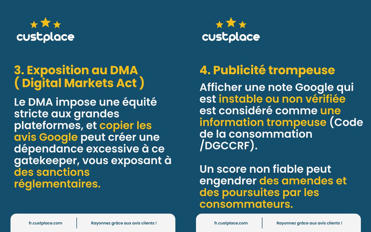 custplace's tweet image. Avis Google sur votre Store Locator = Danger légal. 🚨

Vous êtes responsable des avis diffamatoires.
Non-respect du RGPD sur les données des commentateurs.
Exposition au DMA et à la DGCCRF.

Custplace : Plateforme d'avis certifiée NF, sécurité &amp;amp; contrôle.

#RGPD #StoreLocator