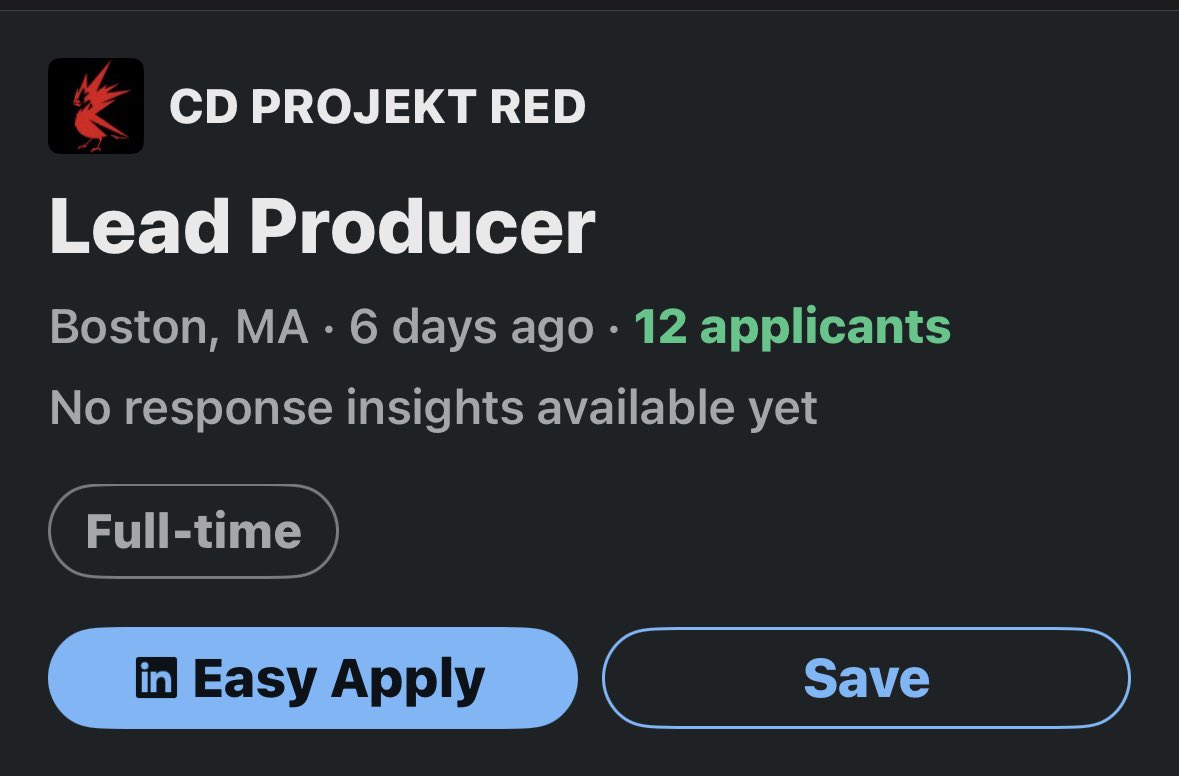 CD Projekt RED is hiring for a Lead producer for a MULTIPLAYER game set in the Witcher universe known as Project Sirius. Does require being based in Boston. No pay listed