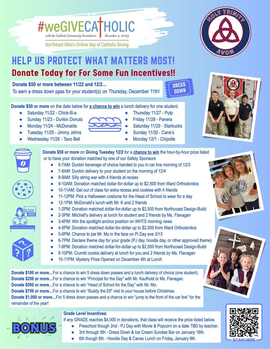 Giving Tuesday Snow Day Bonus! ❄️ Today your #weGIVECATHOLIC gift earns BONUS entries in our prize drawings! See incentives below. Give now + boost your chances to win: 
🔗 wegivecatholic.org/donate/Holy-Tr… Thank you for your support! <a href="/weGiveCatholic/">weGiveCatholic</a>