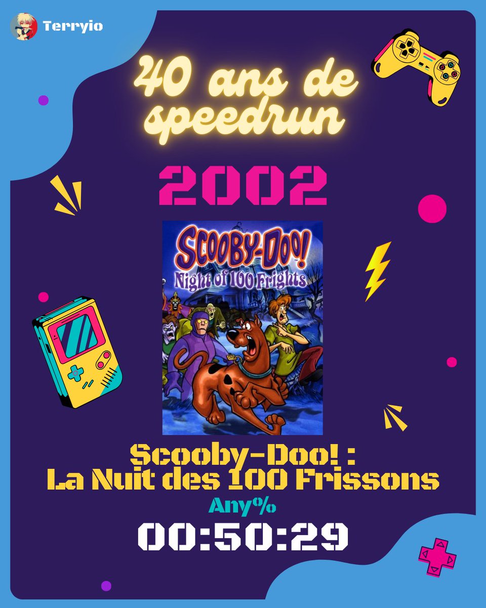 TerryioRedfire's tweet image. [40 ans de speedrun]
2002 - Scooby-Doo! : La Nuit des 100 Frissons
Any%

Un petit jeu Scooby-Doo! dans la liste mais pas des plus funs à faire.
Pas l'envie d'aller chercher mieux sur ce jeu.

Next ➡️ 2003 - Prince of Persia: The Sands of Time
Tracking : bit.ly/407uzrJ