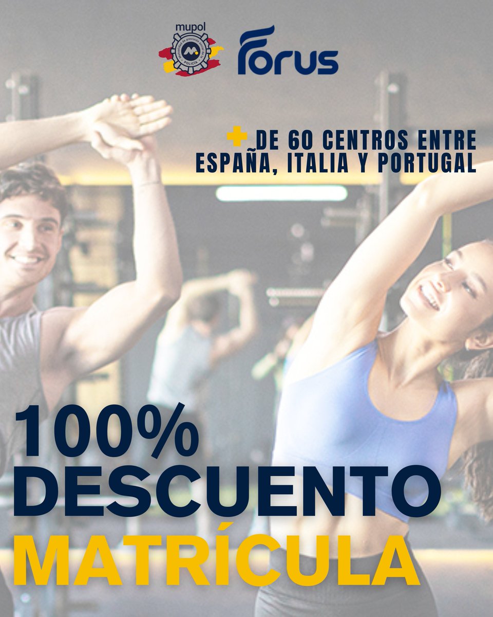 ¡Tu bienestar sube de nivel!   

Forus llega a CB Loyalty x #Mupol con más de 60 centros deportivos y ventajas exclusivas solo para mutualistas.   

Matrícula 0€ + Acceso al PLUS App Forus  
Nutrición, clases Les Mills online y mucho más.   

Cuídate como te mereces.