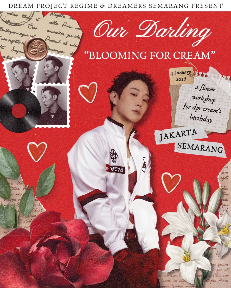 dprojectregime's tweet photo. The petals are unveiled! Mark your calendar ❤️

🌹 OUR DARLING: BLOOMING FOR CREAM
📅 Sunday, January 4, 2026
📍 Jakarta &amp; Semarang

Get ready for a special birthday celebration of @_DPRCREAM , filled with blooming love &amp; flowers ✨

#OurDarlingCream #dreamprojectregime https://t.co/hEJEomtMJY