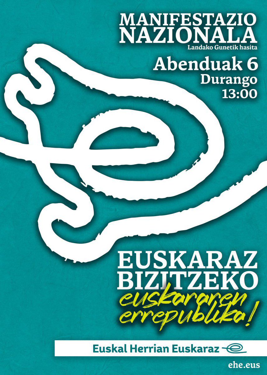 Jardun Koordinadoratik bat egiten dugu Euskal Herrian Euskaraz-ek abenduaren 6an deitutako manifestazioarekin.

📆 Abenduak 6
🕣13:00etan
📍Durangoko Landako Gunetik

Euskaraz bizitzeko euskararen errepublika!