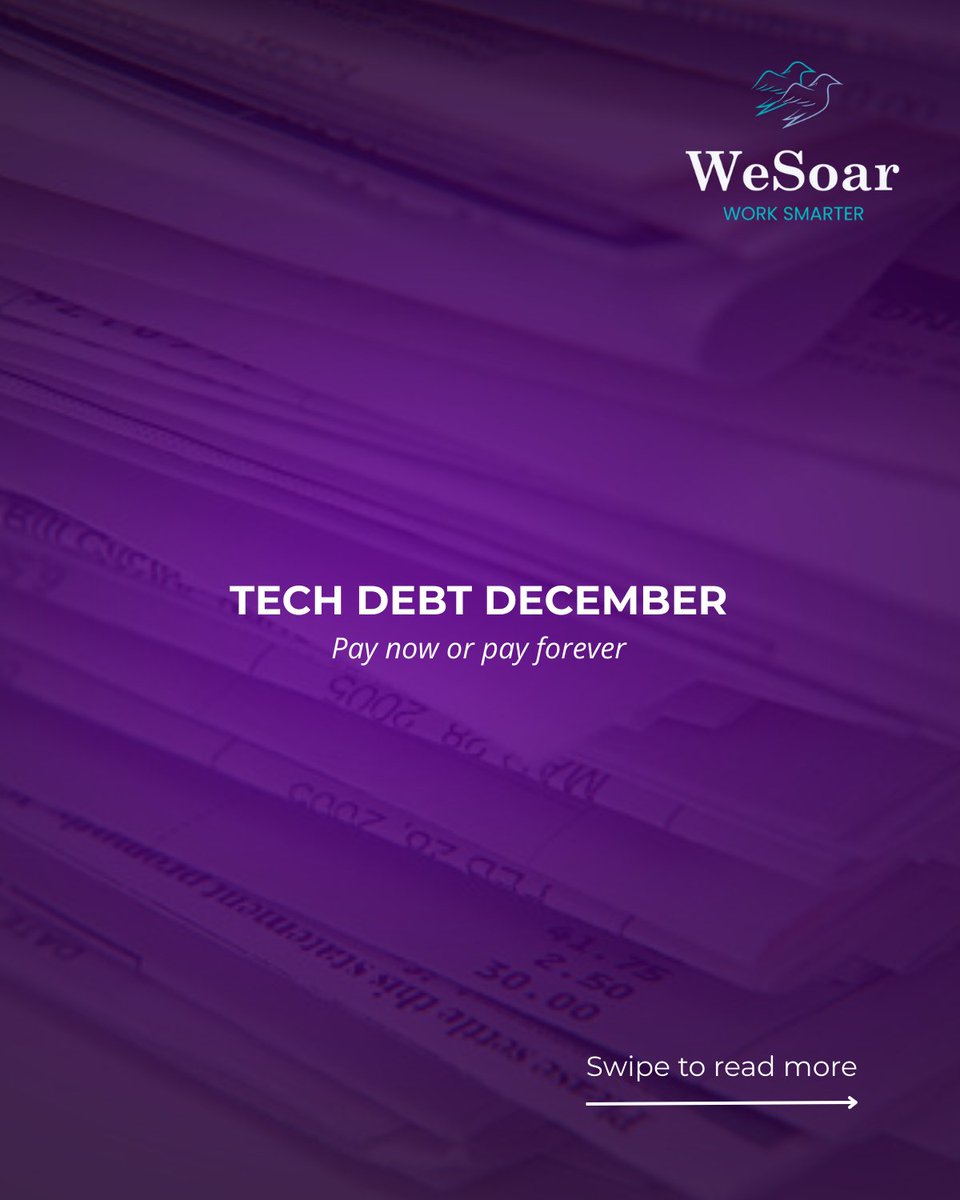 WesoarAi's tweet image. Your tech debt is why 2025 felt harder. 

Manual processes. Ancient spreadsheets. Systems everyone works around. 

December = payment month. Fewer projects, fixing time, clarity on pain points. 

Drop the rocks before 2026. 
#TechTuesday #TechDebt #DecemberCleanup