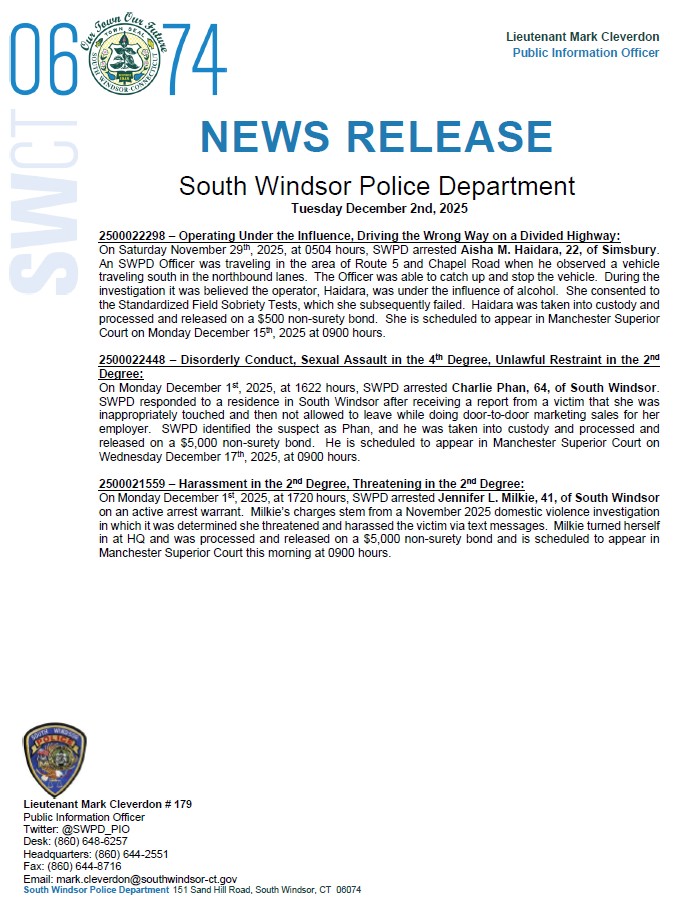 SWPD_PIO's tweet image. Good morning #SW06074.

Attached is the news release for Tuesday, December 2nd, 2025.