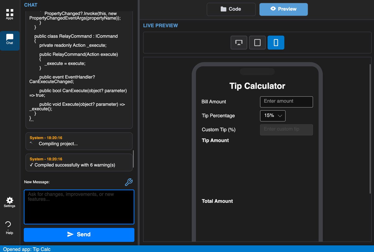 jsuarezruiz's tweet image. I’ve been playing more with generating code using LLM&apos;s focused on #avalonia controls, pages, and even full projects directly from prompts or images; using multi-agent setups, with MCP support, and previews.
It’s just a personal project, learning about ideas. #dotnet #ai 🧵 (1/4)