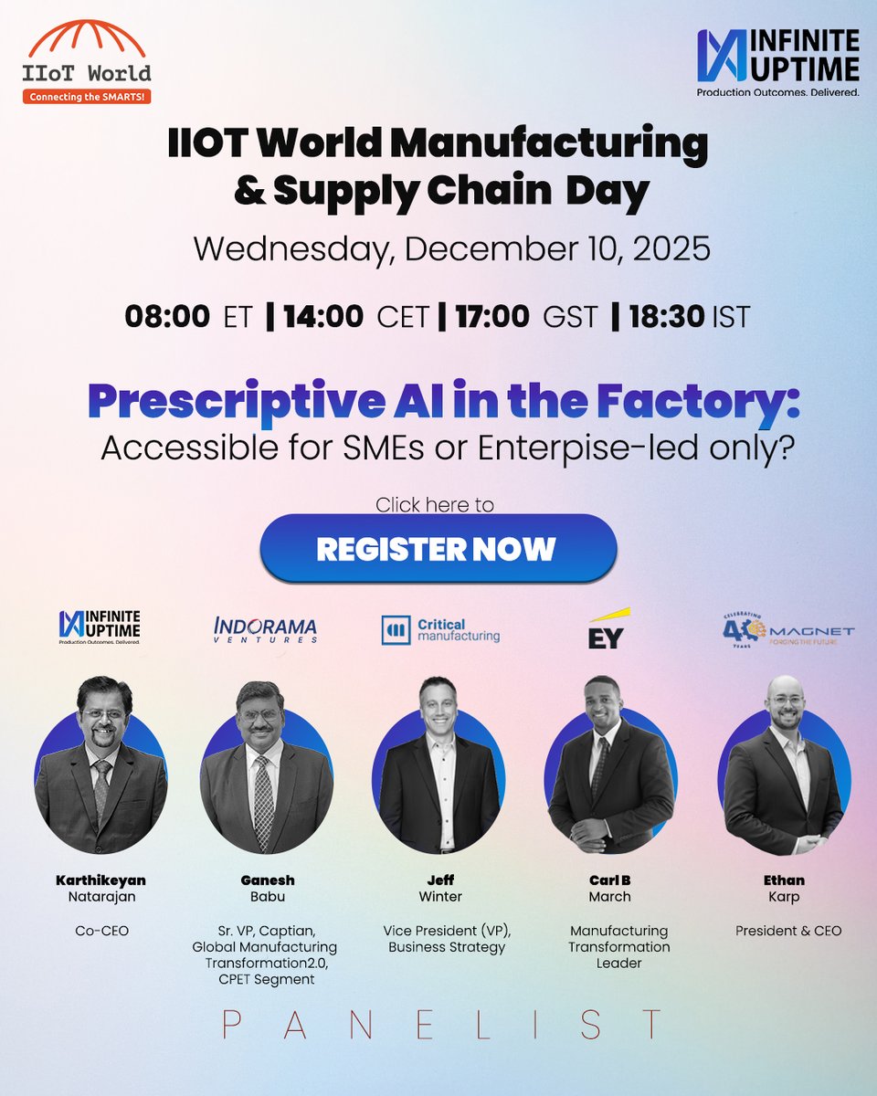 MIT says 95% of GenAI pilots fail — manufacturing is stuck in Pilot Purgatory. 

Join us for IIoT World’s Manufacturing &amp; Supply Chain Day 2025 on Dec 10 

Free registration👇 events.iiotday.com/series/mfgsupp… #PrescriptiveAI #IIoTWorld #AI4ProductionOutcomes