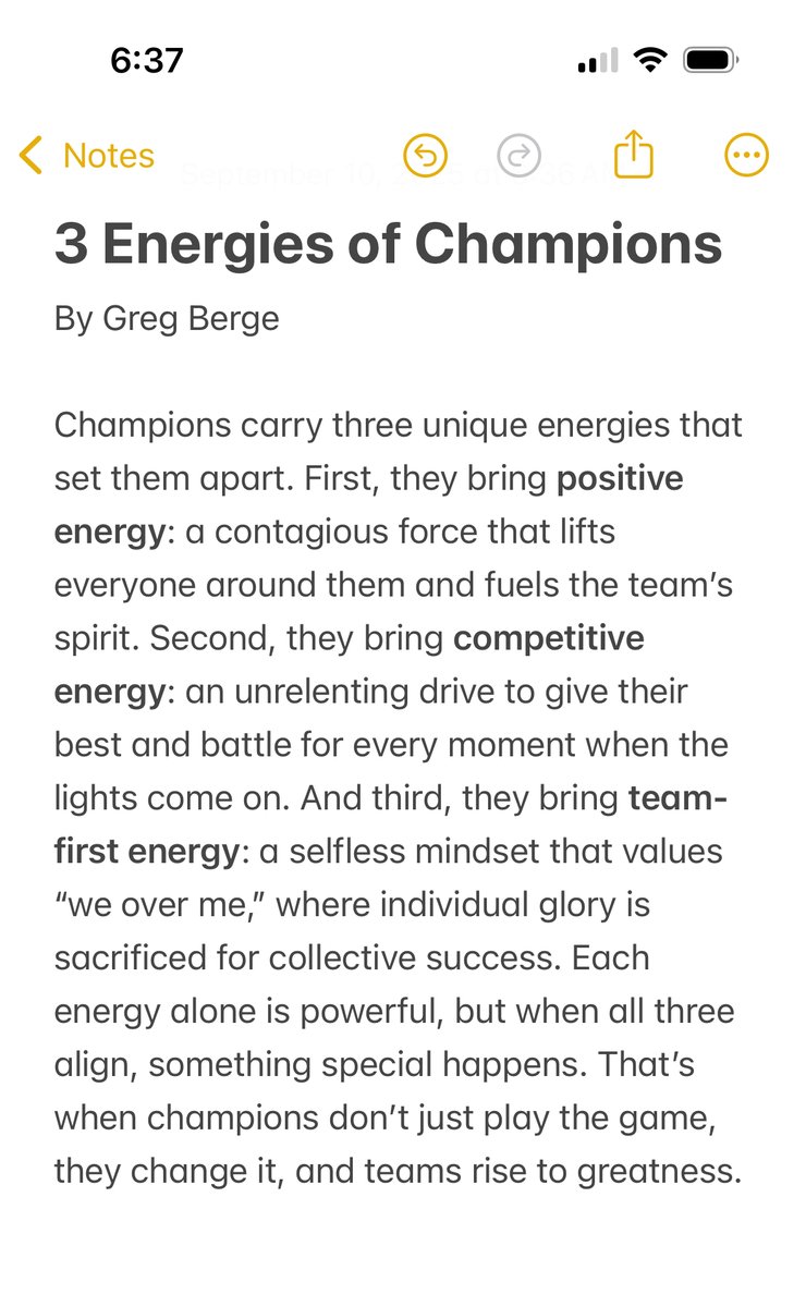 The secret of champions isn’t just talent. It’s energy.

1. Positive energy
2. Competitive energy
3. Team-first energy

When these three collide, teams become unstoppable.