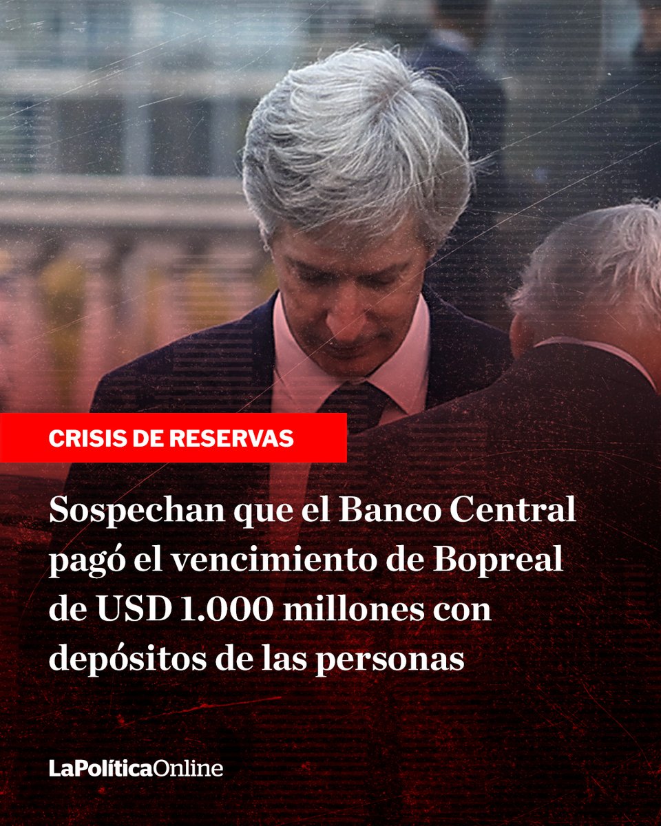 🔴 Con reservas en rojo por USD 16.000 millones, la única ventanilla líquida del sistema son los encajes bancarios. El resto es swap con China y crédito del Fondo que no se pueden tocar. lapoliticaonline.info/48deENN