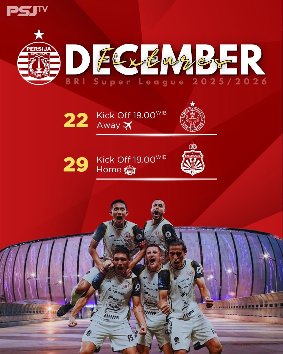 tv_psj's tweet photo. Jadwal Persija di bulan Desember ini๐ฅ
#persija #decemberfixtures #psjtv https://t.co/FJEJzpA0lq