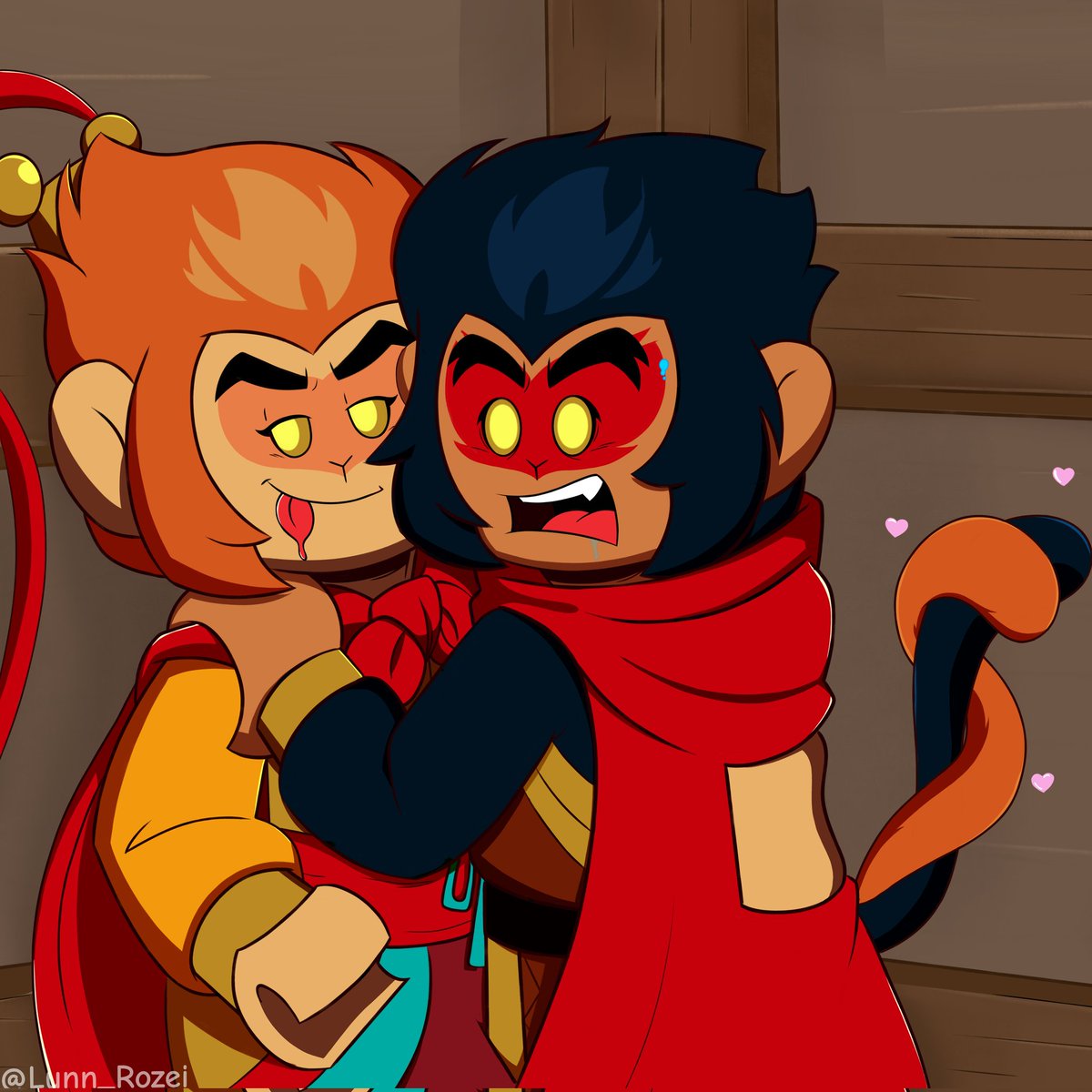 What are they doing? 🤨
(Lately I couldn't do many drawings because my exams have me on a leash and barking)

#shadowpeach #LMKMacaque #LMKfanart #Wukonglmk