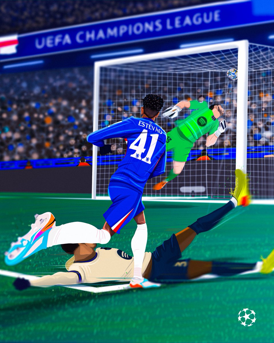 ChampionsLeague's tweet image. Estêvão on the grandest stage 😳

🎨 @elfalso92 

#UCL