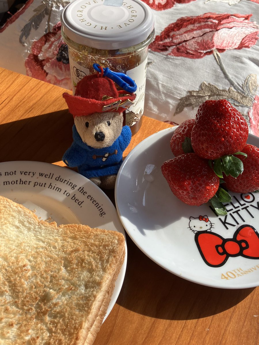 My wife got out of the hospital, and thanked little Paddington with marmalade sandwich and 🇯🇵strawberries 😋