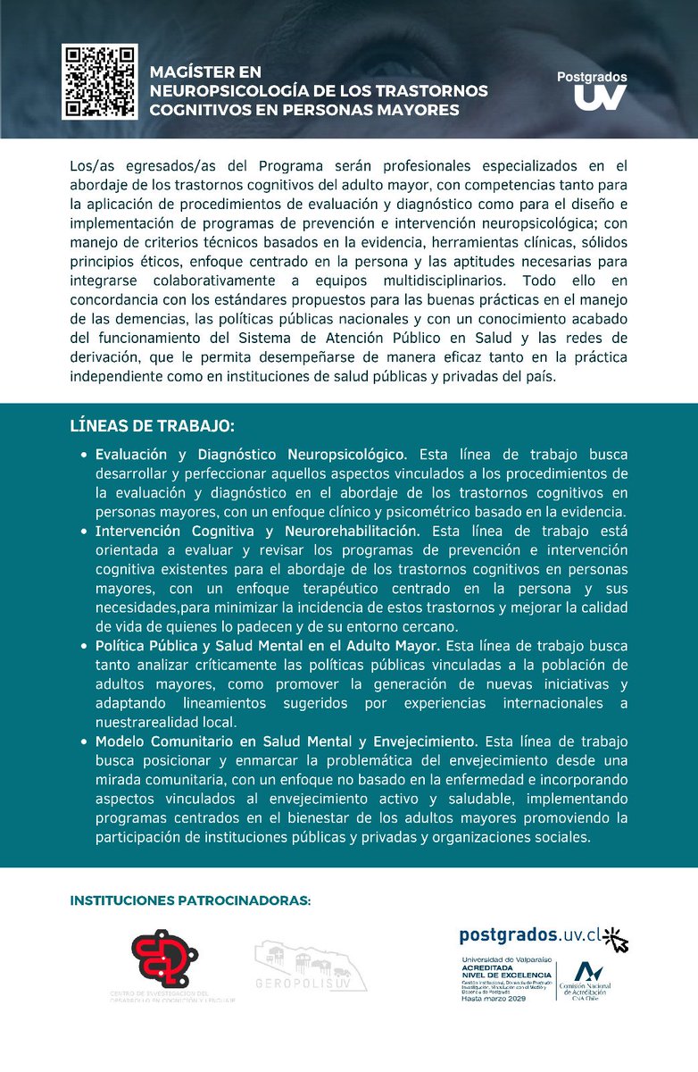 CIDCLUV's tweet photo. 📌¿Quieres especializarte en el diagnóstico e intervención de los Trastornos Cognitivos (Demencias)?

👉🏻Se parte de la III Versión del Magíster en Neuropsicología de los Trastornos Cognitivos en Personas Mayores - 2026 @uvalpochile @InvestigandoUV

https://t.co/NeFShmcABu https://t.co/ijgdNd6r7W