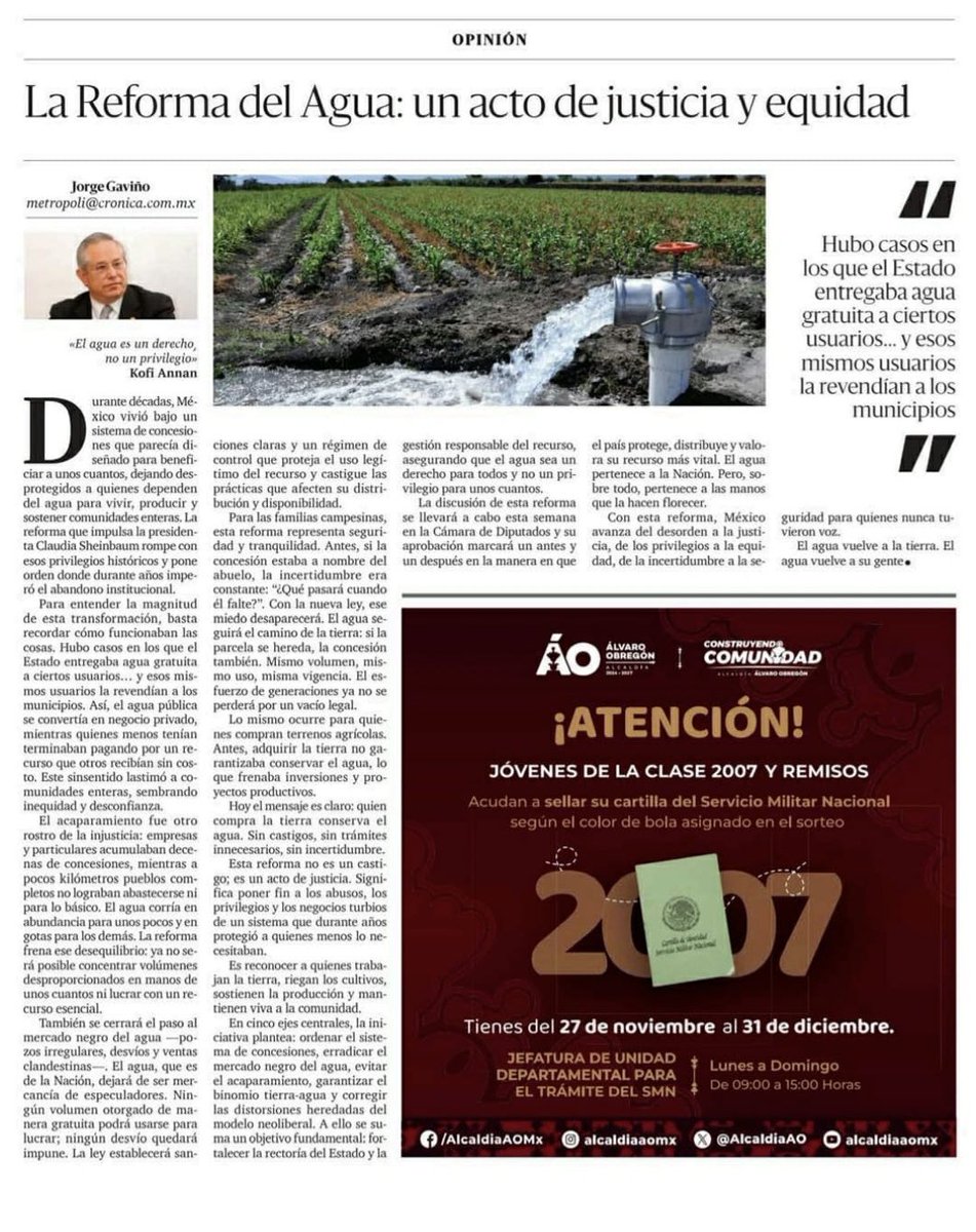 La Reforma del Agua: un acto de justicia y equidad <a href="/LaCronicaDeHoy/">La Crónica de Hoy</a>