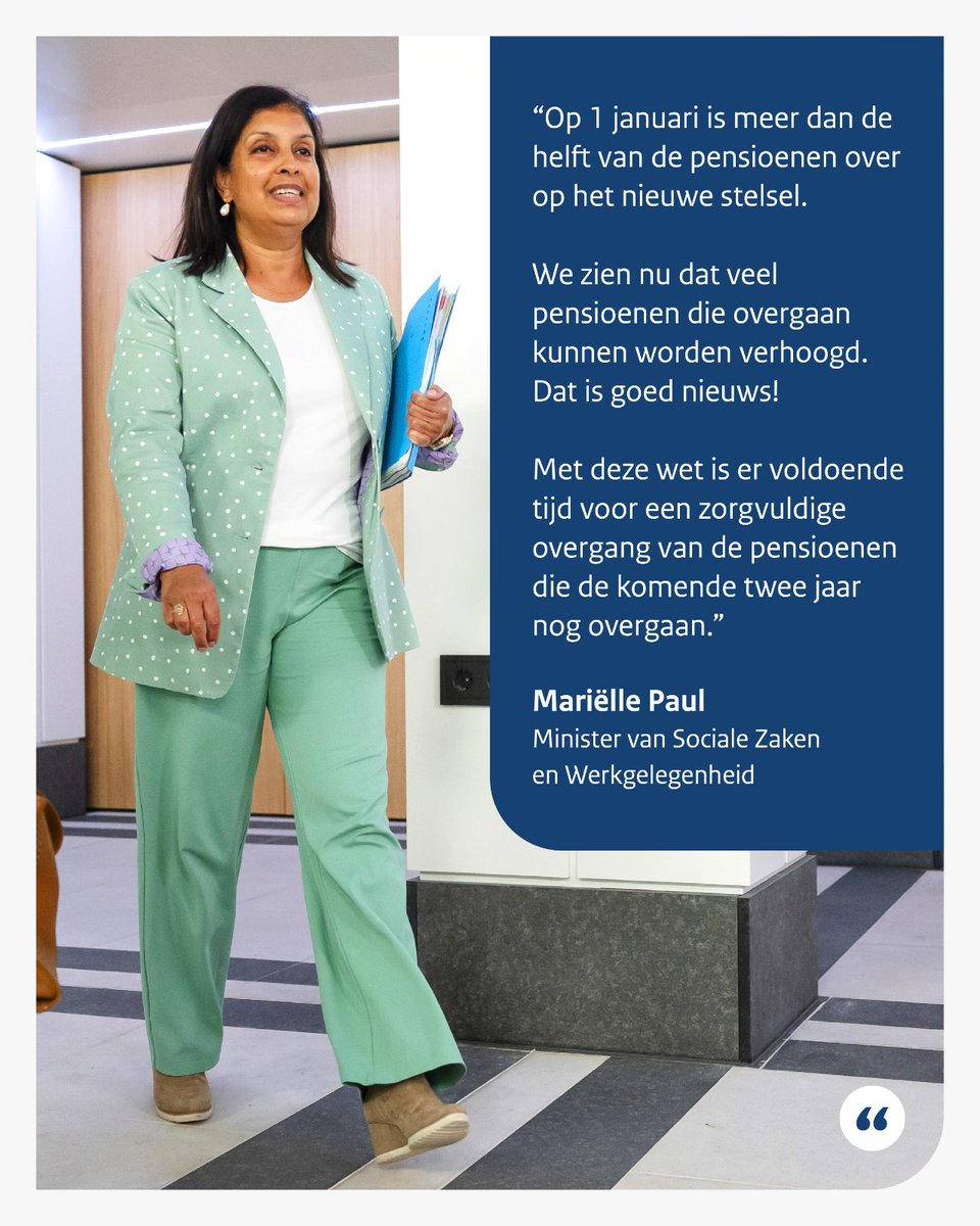 Alle pensioenen gaan voor 1 januari 2028 over naar het nieuwe pensioenstelsel. De <a href="/EersteKamer/">Eerste Kamer der Staten-Generaal</a> heeft zojuist ingestemd met het wetsvoorstel dat dit regelt. Veel pensioenen die overgaan, worden bovendien verhoogd. Dat is goed nieuws! rijksoverheid.nl/ministeries/mi…