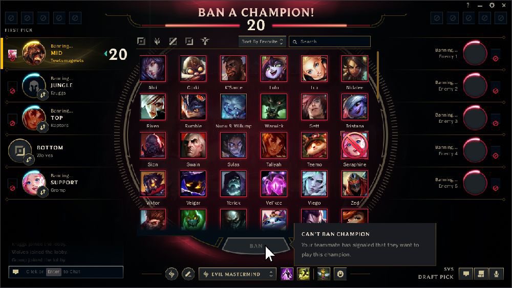 SheepEsportsBR's tweet photo. OFICIAL. 🚨

Você não poderá mais banir o campeão que seu companheiro de equipe pré-selecionar na seleção de campeões.

A medida entrará em vigor na temporada de 2026 do LoL. https://t.co/28vleB2HP8