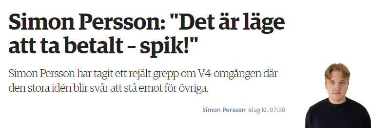 V4-SPIKEN. Simon Perssons spik 11 Älvsnabben M.R. steg hela vägen fram till spelstopp och stannade på 11 procent – en mycket snygg spik!
