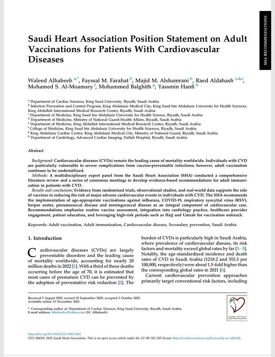 Fresh of the Press!
A very important topic and usually overlooked. 
Vaccinations in adults, a topic cardiologists are becoming more aware of.