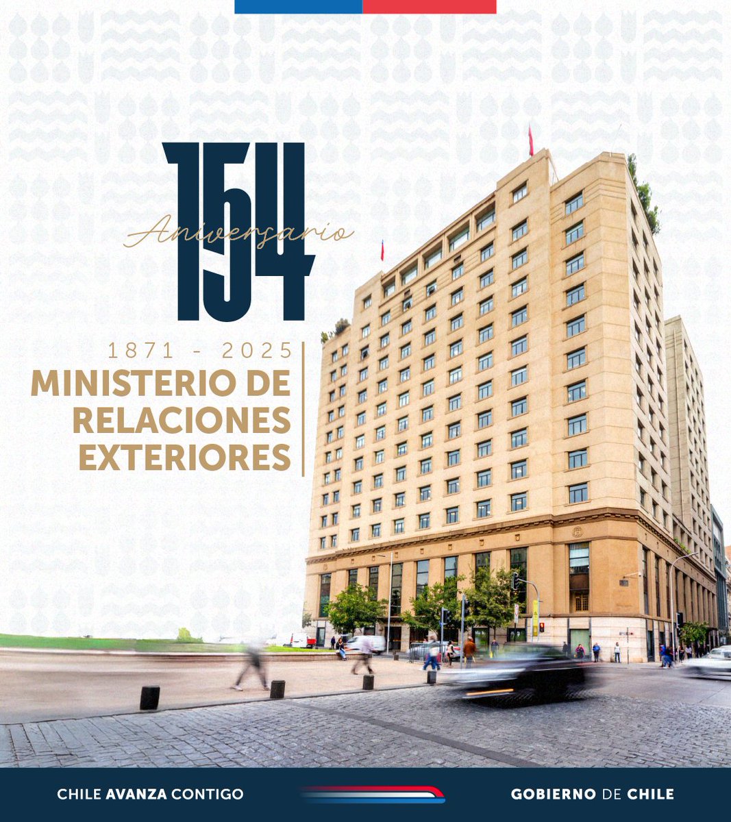 Un año más 🎶🎉
La Cancillería cumple 154 años trabajando en el posicionamiento de nuestro país, resguardando nuestros intereses y dando a conocer nuestra identidad y riqueza.
Enviamos un cálido saludo a todas y todos nuestros funcionarios, tanto en Chile como en el exterior 🫶🇨🇱