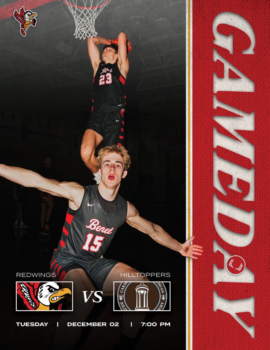 BenetHoops's tweet image. 🚨IT’S GAME DAY!!!🚨Let’s pack the stands for the first home game of the season!!! 
🏀: Boys Basketball 🔴⚫️
🆚: JCA
⏰: 5:30 &amp;amp; 7:00 PM
📍: Benet Academy
#REDWINGNATION