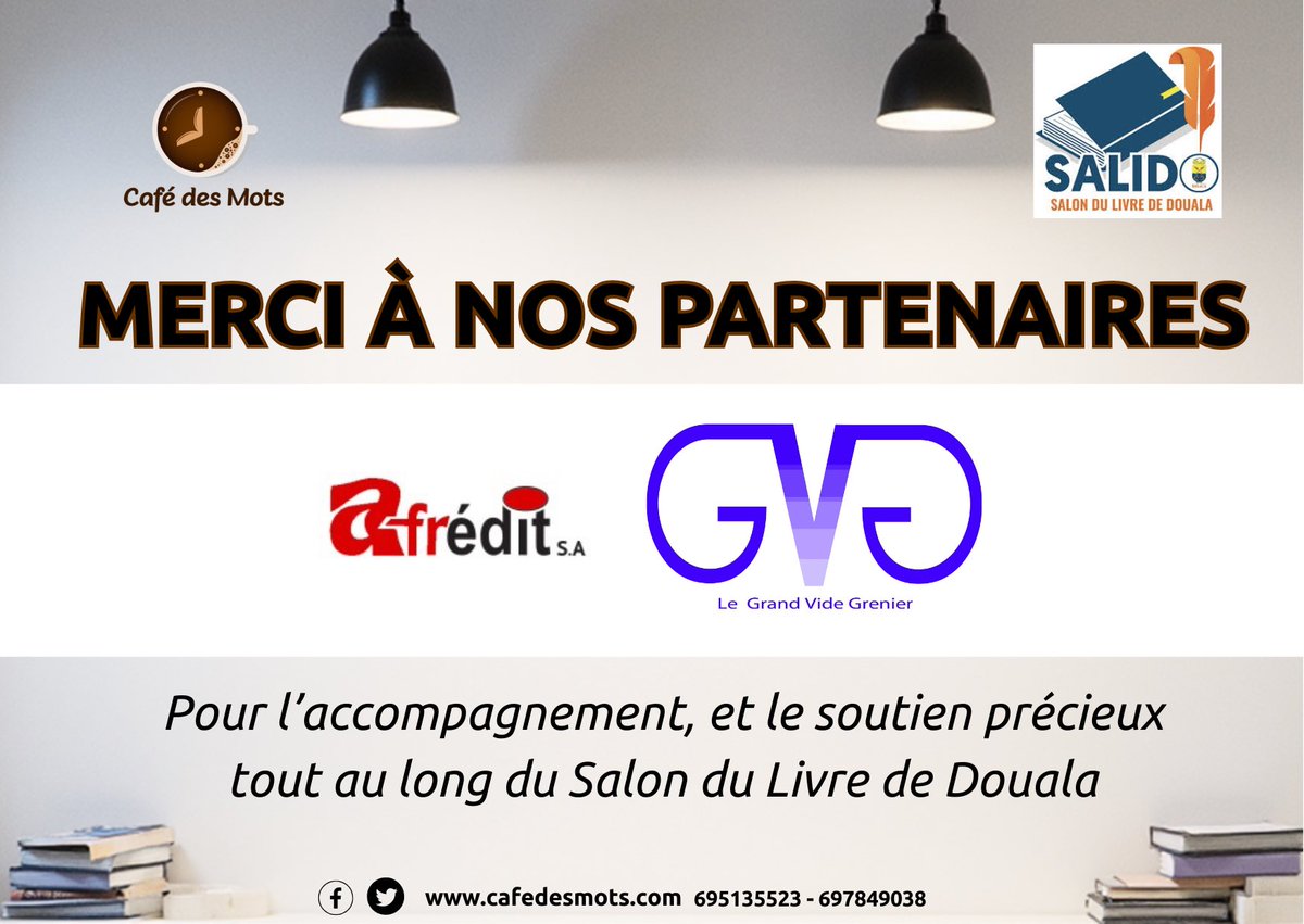 CafeDesMots's tweet photo. Merci à nos partenaires Afredit et @Legrandvidegrenier Cmr pour l’accompagnement et le soutien au Salon Du Livre De Douala ! 
#cafedesmots https://t.co/Auf3fb4wEV