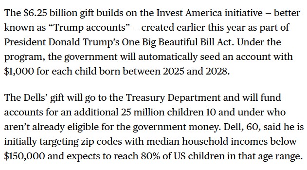 TheStalwart's tweet image. Never heard of an arrangement like this. Michael Dell is making a $6.25 billion donation via the Treasury Department