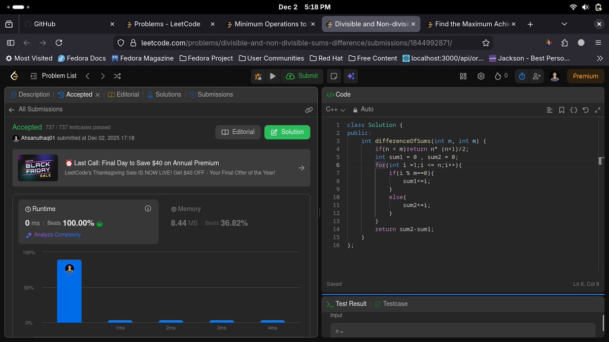 ulhaqcdr's tweet image. DAY 74-90
-&amp;gt;[2807. Insert Greatest Common Divisors in Linked List]
-&amp;gt;[3760. Maximum Substrings With Distinct Start]
-&amp;gt;[2894. Divisible and Non-divisible Sums Difference]
#DSA #LeetCode #problemSolving 
2807 -&amp;gt; code fro this problem is in description