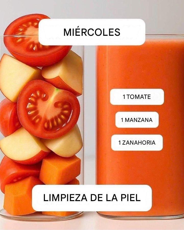 CristianMedin4X's tweet image. 3. MIÉRCOLES — Batido iluminador para la piel

Una piel limpia empieza en tu intestino, no en tu botiquín de cremas.

🍅 1 tomate
🍏 1 manzana
🥕 1 zanahoria

Esta combinación es rica en betacaroteno, licopeno y fibra. Reduce la inflamación y ayuda a que tu piel luzca fresca y…