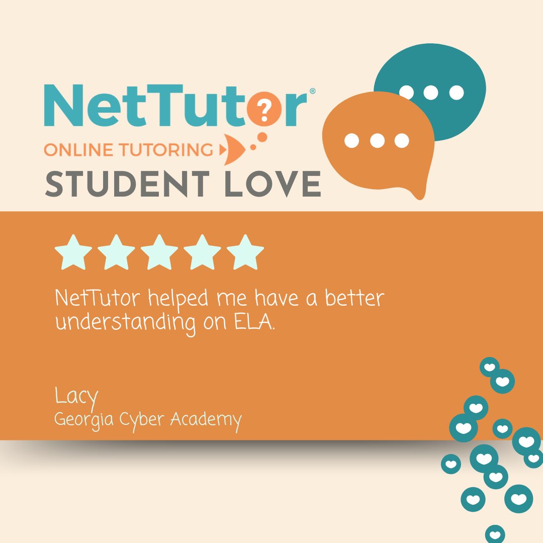 nettutor's tweet image. We love to see your understanding grow, Lacy! 🧡 Please join us again if you&apos;d like more help with English Language Arts at @gcachampions before you wrap up the term! #NetTutor #StudentLove