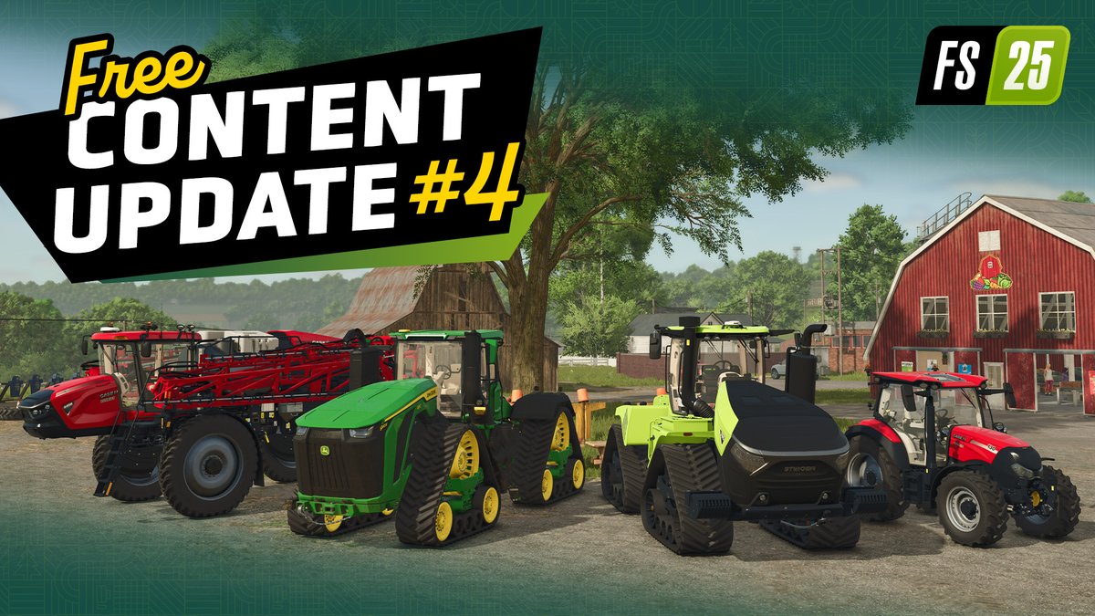 📢 Free Content Update #4 is here! 🌾 Patch 1.15 adds powerful new machines from John Deere and Case IH, including the 9RX 830 and the special lime green Steiger Quadtrac. 🚜

More infos &amp; changelog on the blog! 👨‍🌾
👉 farming-simulator.com/newsArticle.ph…