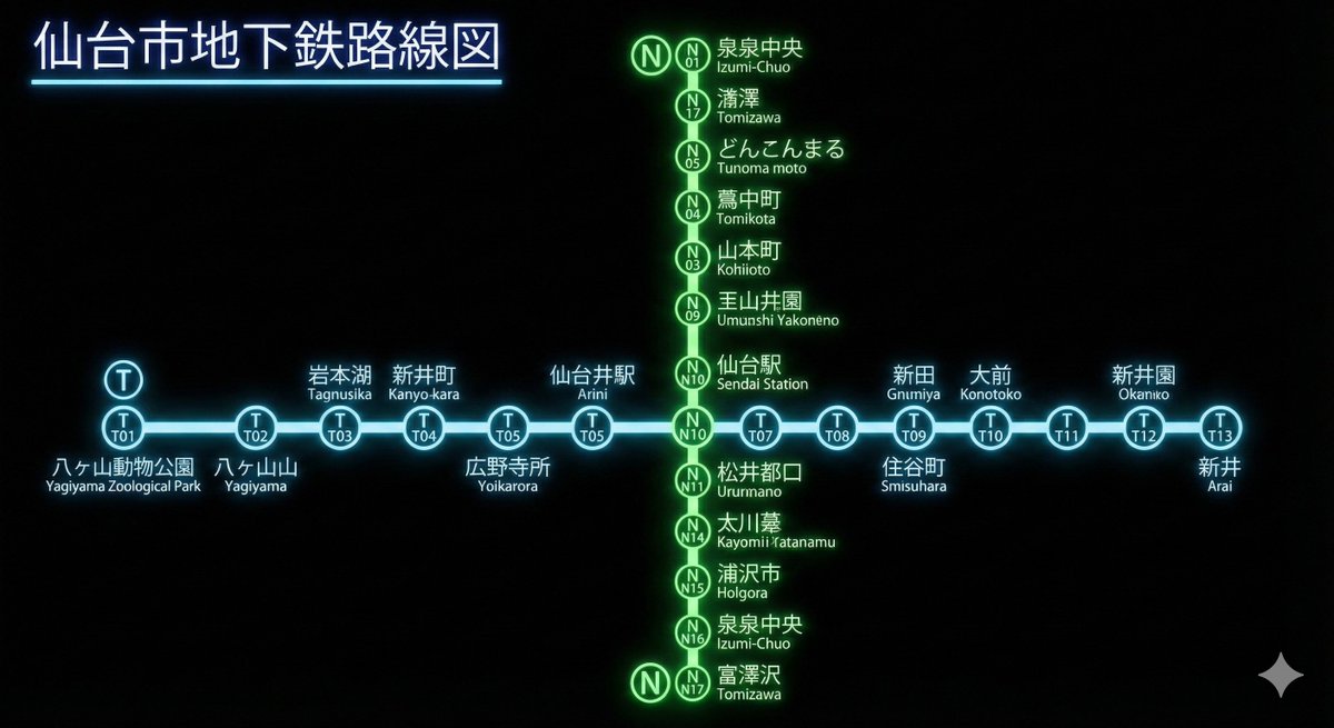 札幌より更にシンプルな仙台市地下鉄の路線図 色と路線記号の