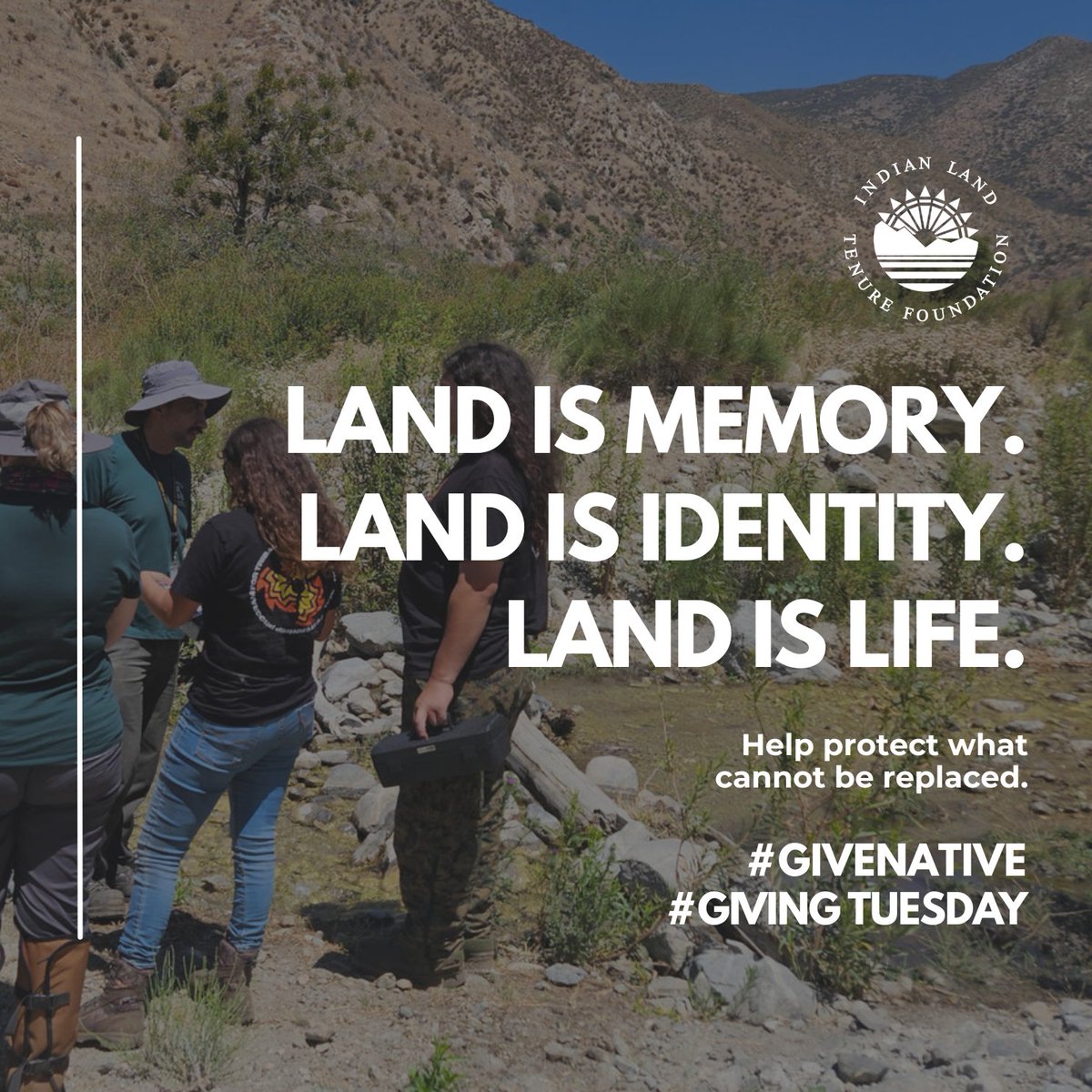indianland's tweet image. Land is memory. Land is identity. Land is life. 
This #GivingTuesday, stand with @IndianLandTenure to help restore land to Native nations.

Give: givenative.org/organization/I…
Learn more at Iltf.org

#GiveNative
#GivingTuesday