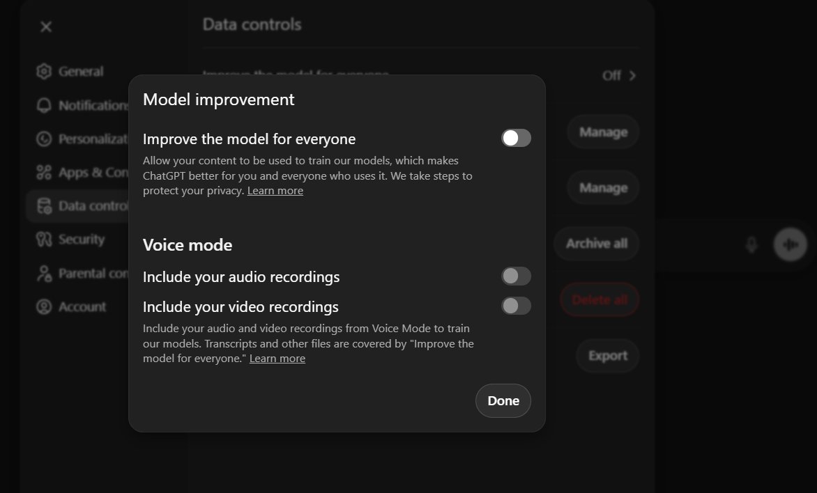 Did you know we have an off button to prevent ChatGPT from using our data for training?