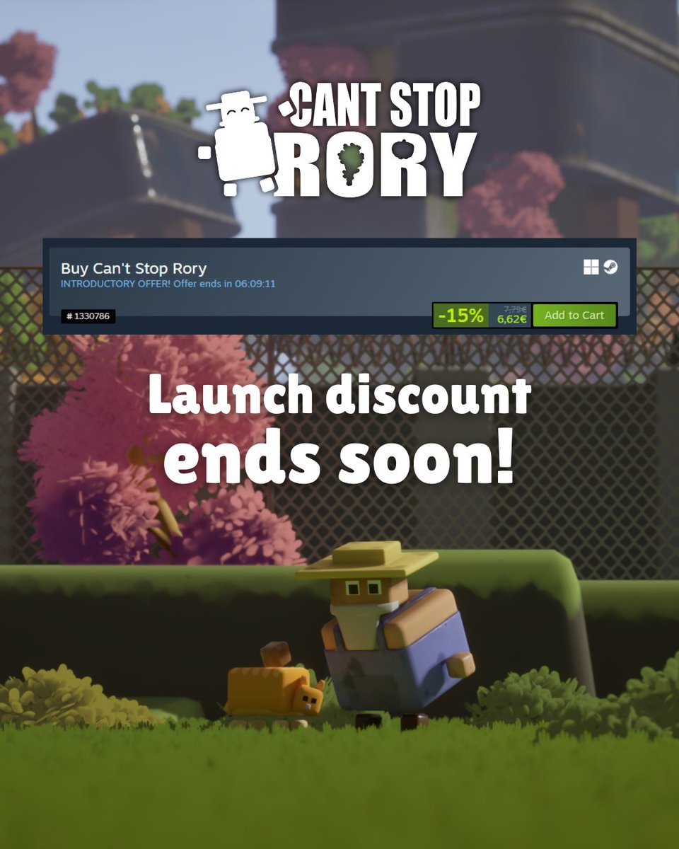 It’s your last day to steal Can’t Stop Rory’s 15% launch discount😱 Head over to Steam now, farmers!

#cantstoprory #indiegames #cozygames #steamgames