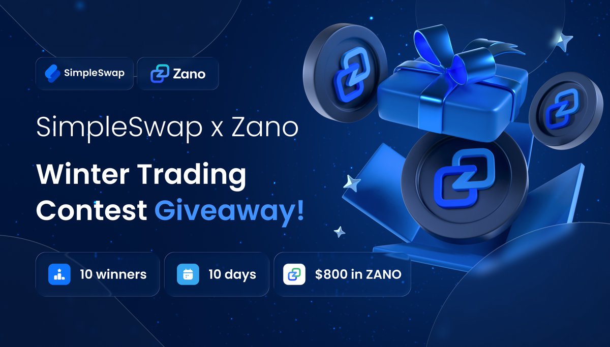 SimpleSwap_io's tweet image. ❄️ Winter Trading Contest is ON – and @zano_project adds an extra $800.

You already trade for 6,000 $USDT in the main contest.
Now you get another reason to push your volume.

Trade any $ZANO pair from 02.12 to 12.12 –
and compete for an additional $800 in $ZANO.

ZANO Prize…